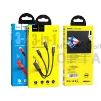 Кабель USB to Lightning, Type-C, микро USB HOCO X14 Times speed, 1m, 2.4A,  чёрный