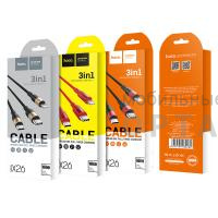 Кабель USB to Lightning, Type-C, микро USB HOCO X26 Xpress, 1m, 2.1A,  чёрный, золотая вставка