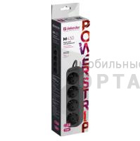 Удлинитель Defender с заземлением M430 3.0 м, 4 розетки, 10А, черный (1/45)