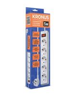 Сетевой фильтр KRONUS 5 розеток ПВС 3*1,0 мм2, мощность 2200 Вт, ток 10А, 5 м, белый (NF-5-5-w) (1/35)
