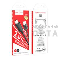 Кабель USB to Lightning HOCO X88 Gratified, 1m, 2.4A,  чёрный