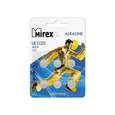 Элемент питания Mirex AG8 / LR1120  1,5V  6 шт (6/216/648), ecopack