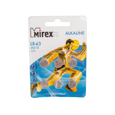 Элемент питания Mirex AG12 / LR43  1,5V  6 шт (6/216/648), ecopack