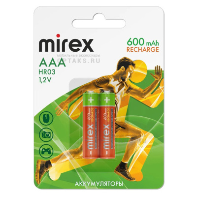 Аккумулятор Ni-MH Mirex HR03 / AAA 600mAh 1,2V 2 шт (2/20/100), ecopack