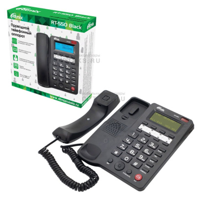 Стационарный телефон, RITMIX RT-550 black, FSK/DTMF, спикерфон, вход 3,5мм AUX, особый режим «Детский звонок» (1/20)