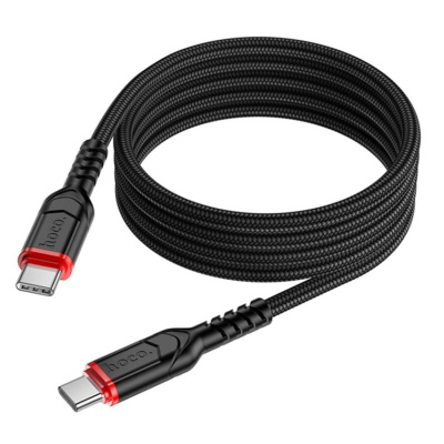 Кабель Type-c to Type-c HOCO X59 Victory, 1m, круглый, 3,0А, PD60W нейлон, цвет: чёрный (1/33/330)