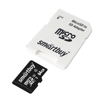 Карта памяти MicroSD 64 Гб Smartbuy Сlass 10 Pro UHS-I U3 (60/95 Mb/s) + SD адаптер